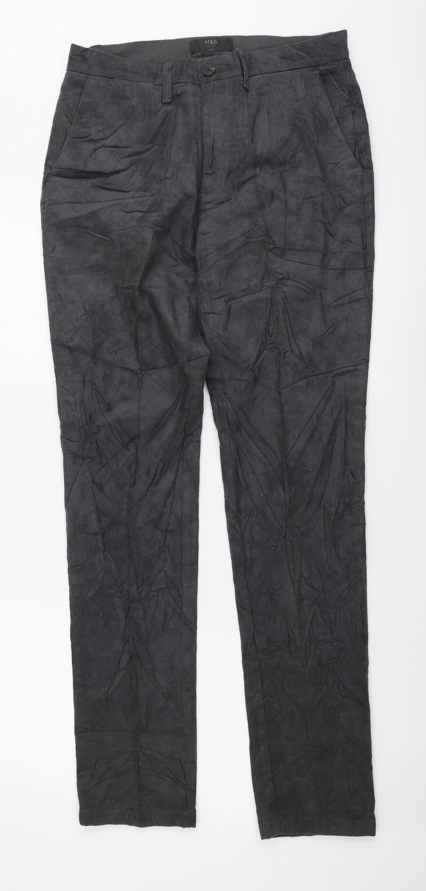 Marks and Spencer Mens Grey Cotton Straight Jeans Size 30 in L33 in Regular Button