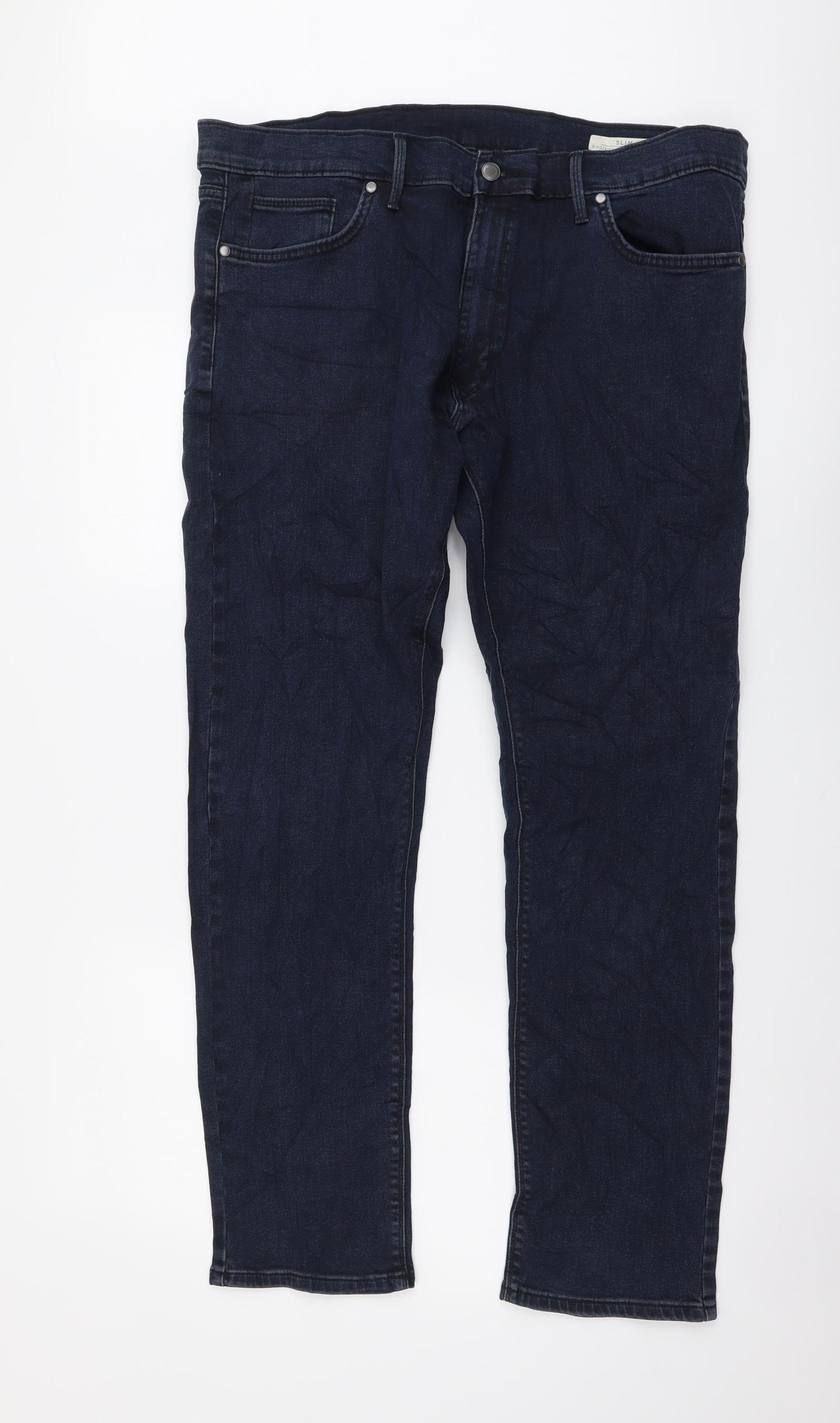 Marks and Spencer Mens Blue Cotton Straight Jeans Size 40 in L31 in Regular Button