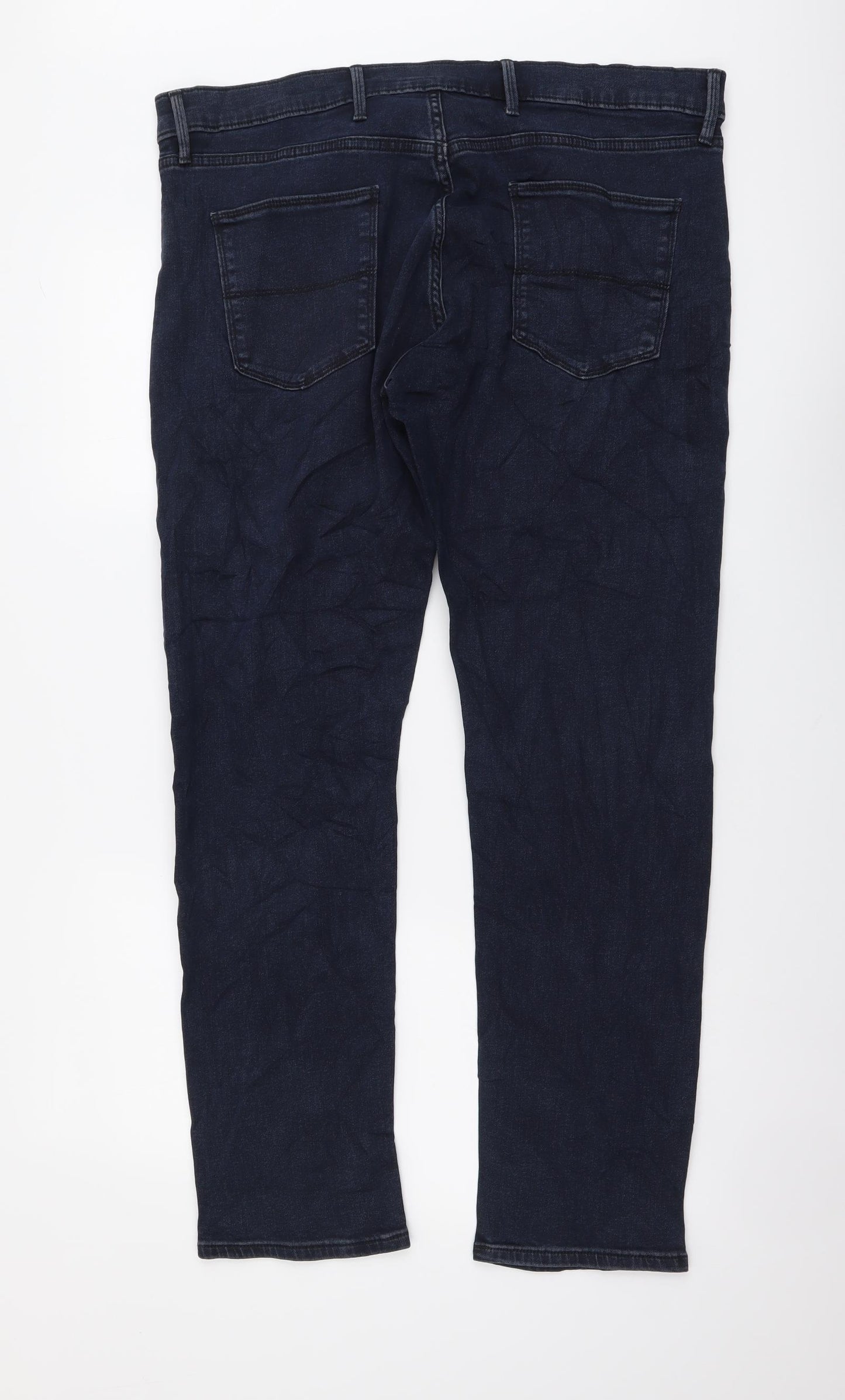 Marks and Spencer Mens Blue Cotton Straight Jeans Size 40 in L31 in Regular Button