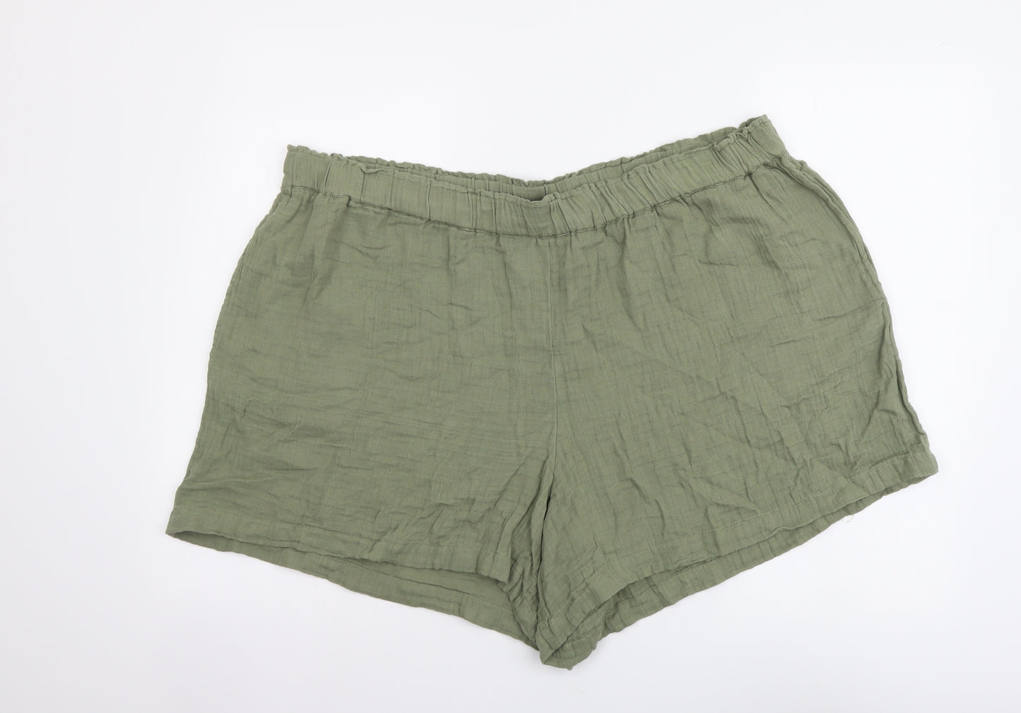Marks and Spencer Womens Green Cotton Sweat Shorts Size 24 L3 in Regular Pull On