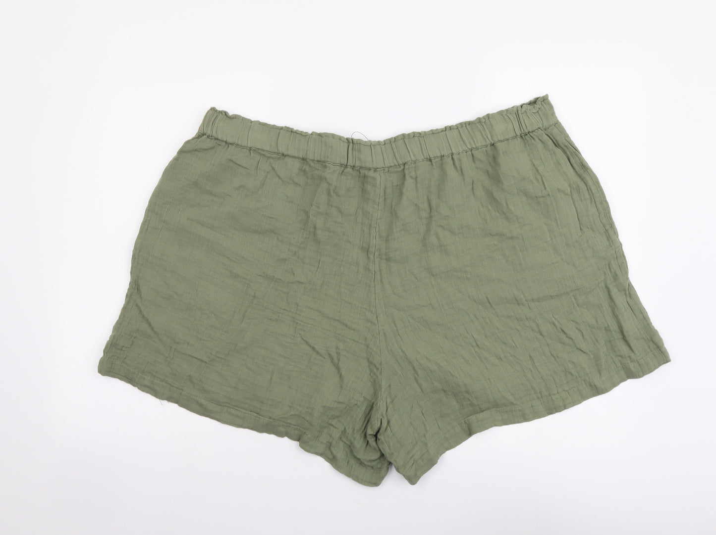 Marks and Spencer Womens Green Cotton Sweat Shorts Size 24 L3 in Regular Pull On