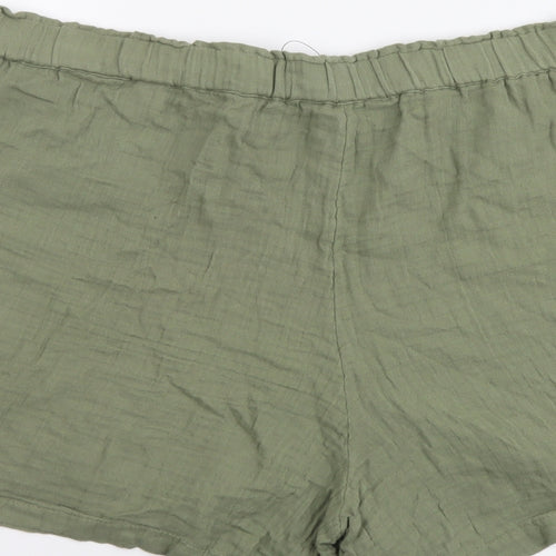 Marks and Spencer Womens Green Cotton Sweat Shorts Size 24 L3 in Regular Pull On