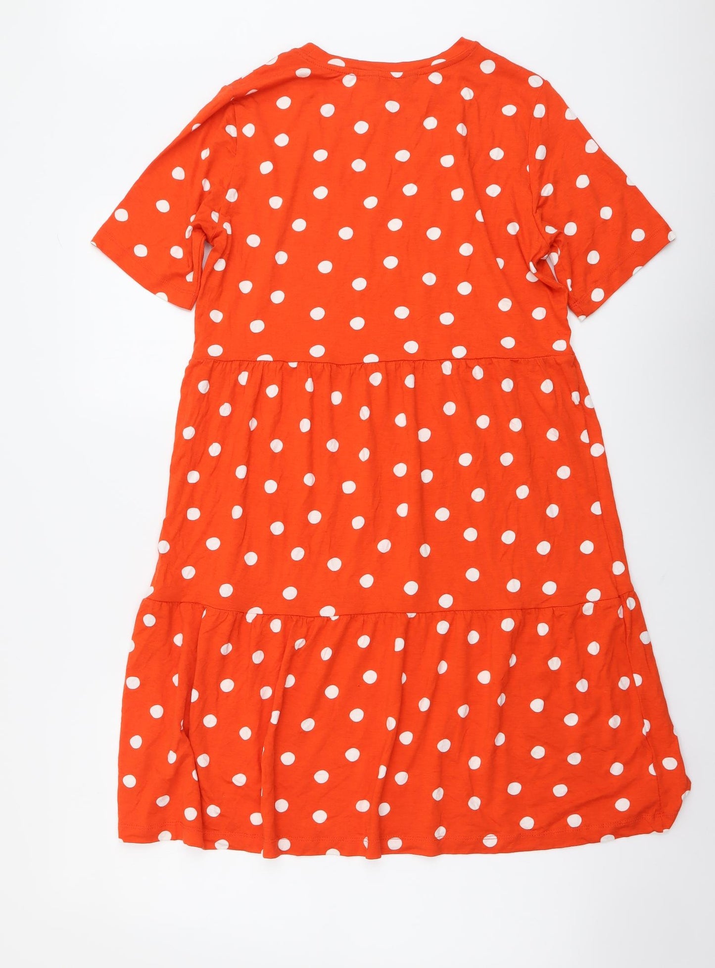 Marks and Spencer Womens Orange Polka Dot Viscose A-Line Size 12 Round Neck Pullover