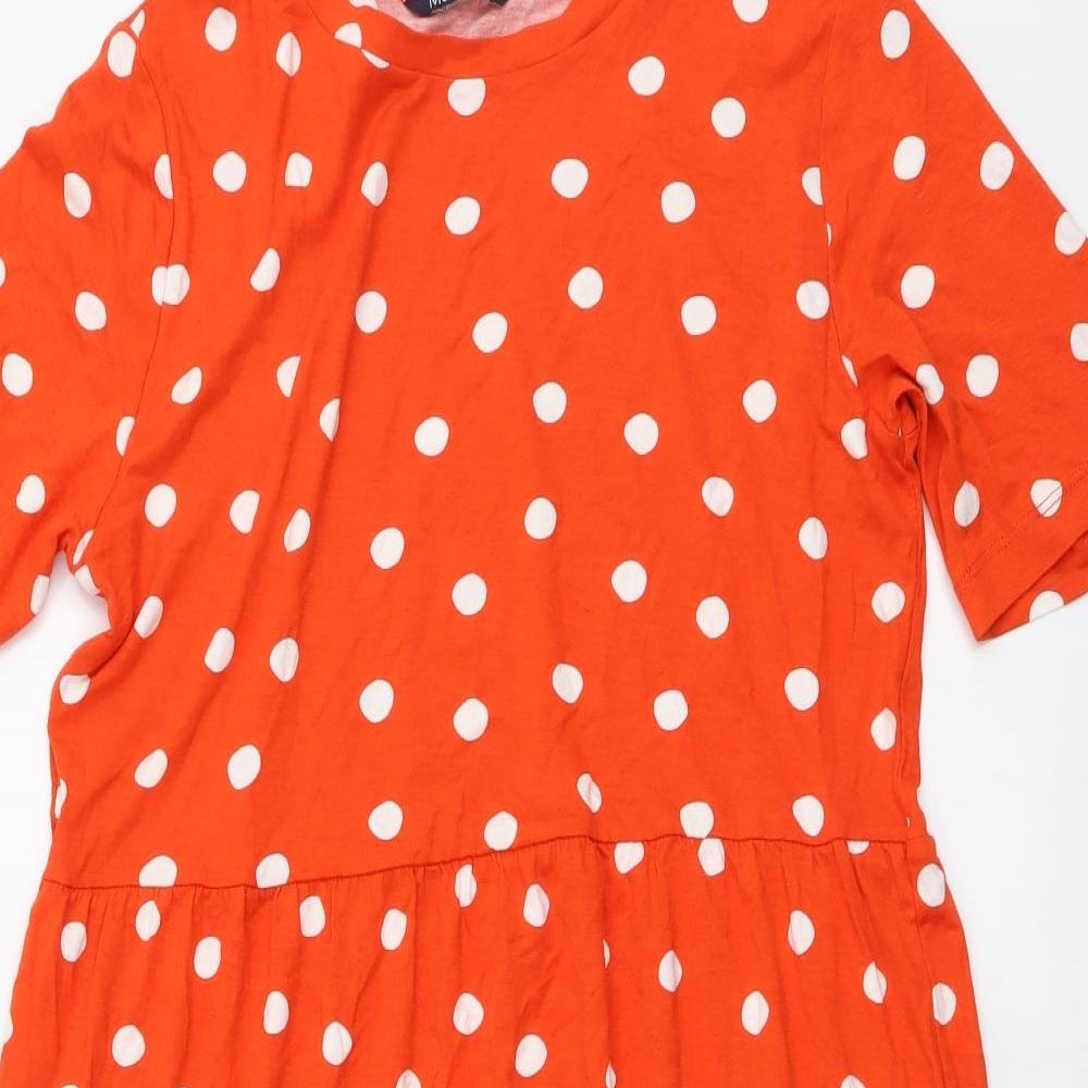 Marks and Spencer Womens Orange Polka Dot Viscose A-Line Size 12 Round Neck Pullover