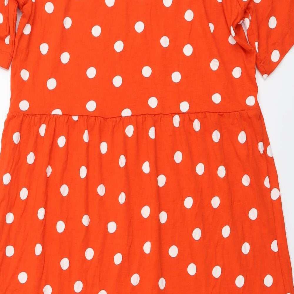 Marks and Spencer Womens Orange Polka Dot Viscose A-Line Size 12 Round Neck Pullover