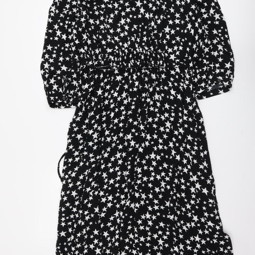 Marks and Spencer Womens Black Geometric Viscose Shirt Dress Size 20 Collared Button - Star Print