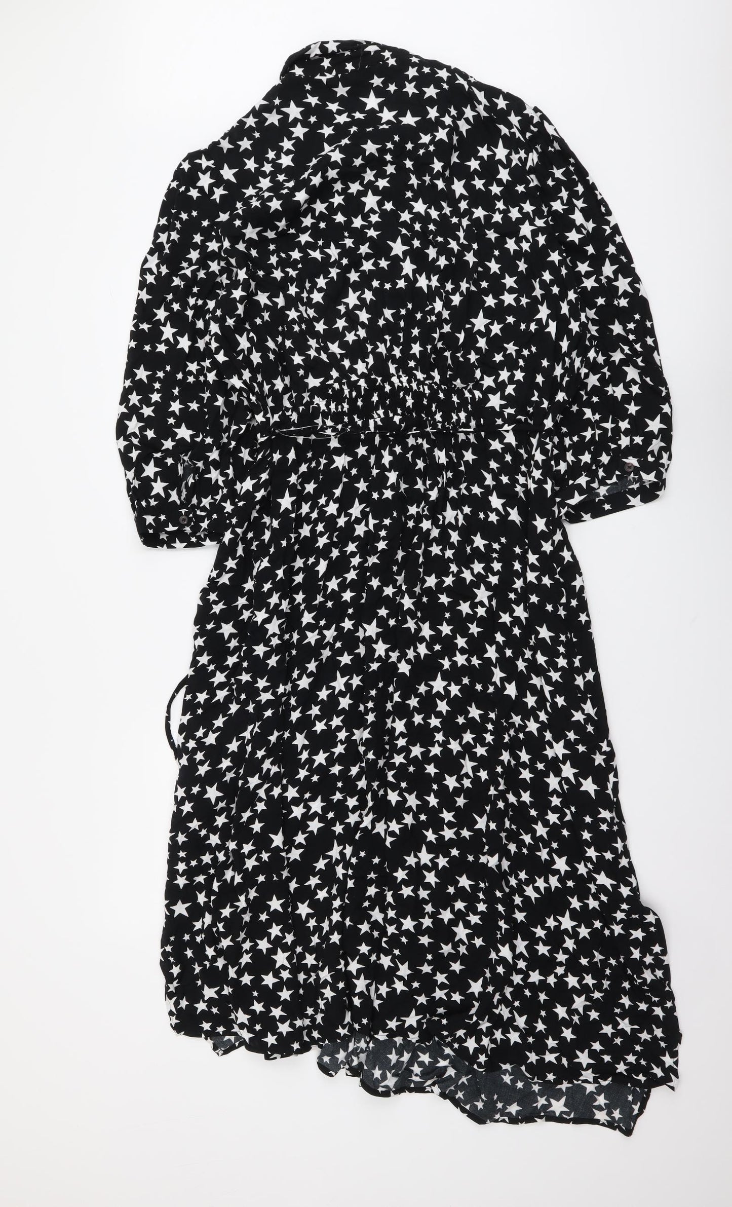 Marks and Spencer Womens Black Geometric Viscose Shirt Dress Size 20 Collared Button - Star Print