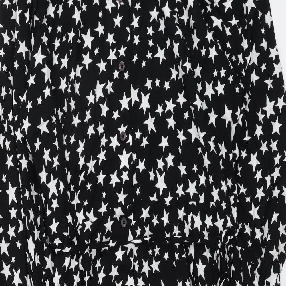 Marks and Spencer Womens Black Geometric Viscose Shirt Dress Size 20 Collared Button - Star Print