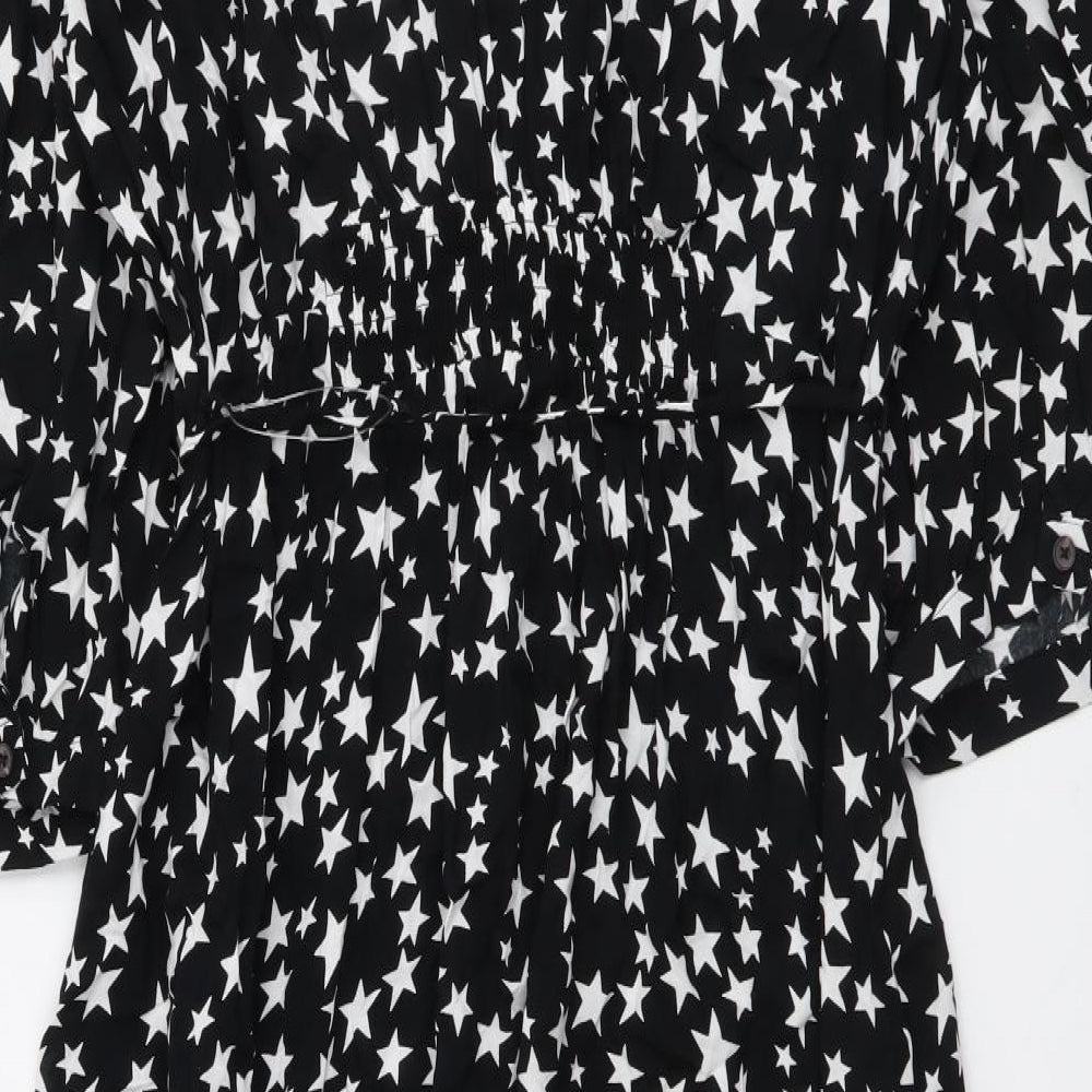 Marks and Spencer Womens Black Geometric Viscose Shirt Dress Size 20 Collared Button - Star Print