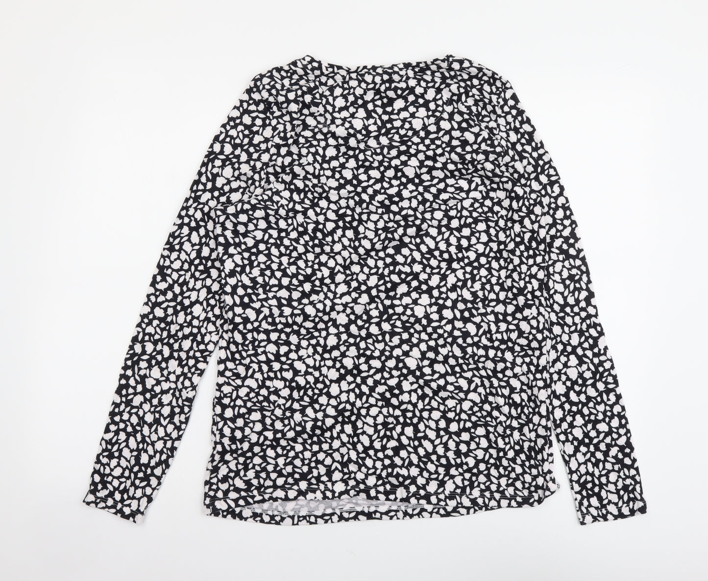 Marks and Spencer Womens Black Geometric Cotton Basic Blouse Size 16 Round Neck