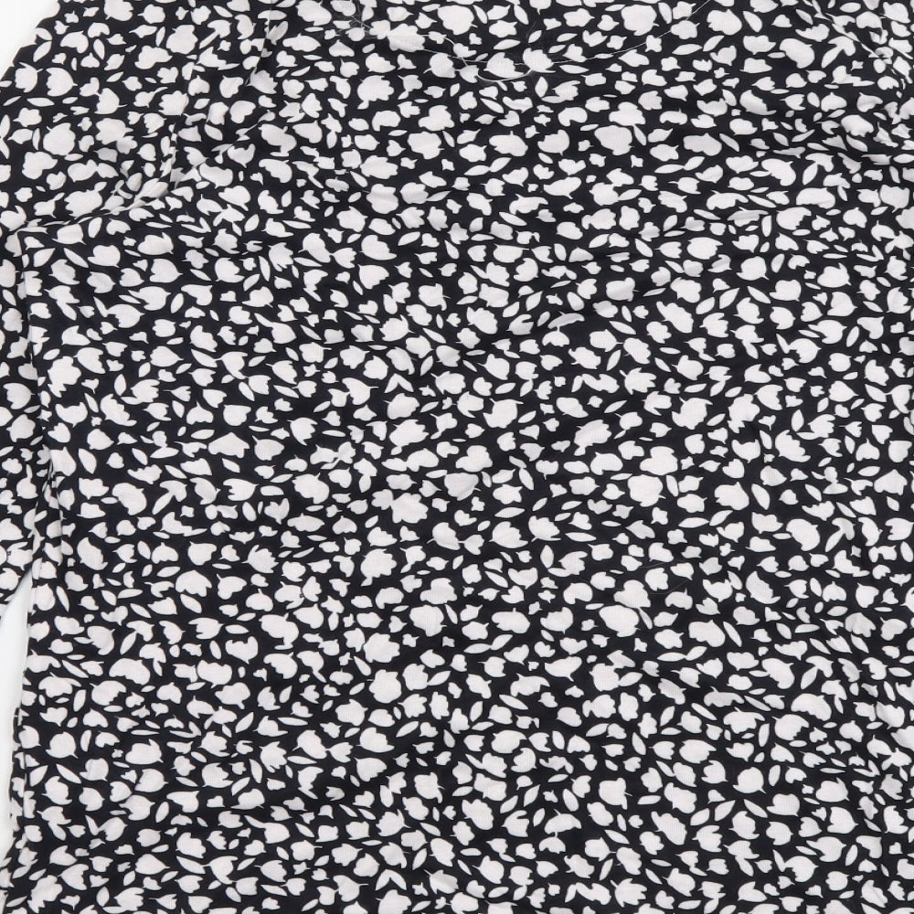 Marks and Spencer Womens Black Geometric Cotton Basic Blouse Size 16 Round Neck