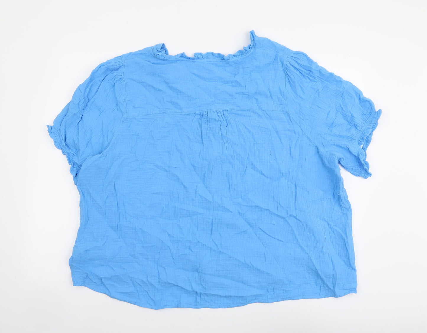 Marks and Spencer Womens Blue Cotton Basic Button-Up Size 24 V-Neck