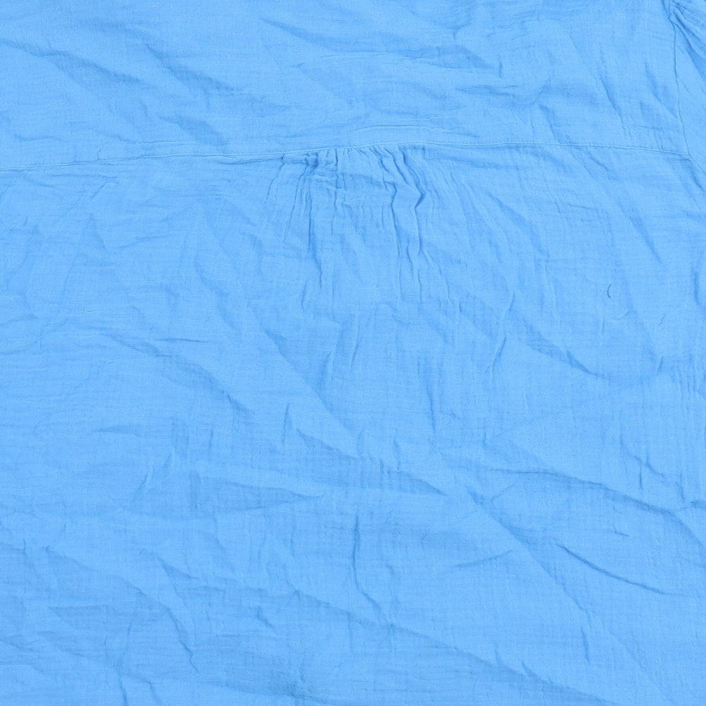 Marks and Spencer Womens Blue Cotton Basic Button-Up Size 24 V-Neck