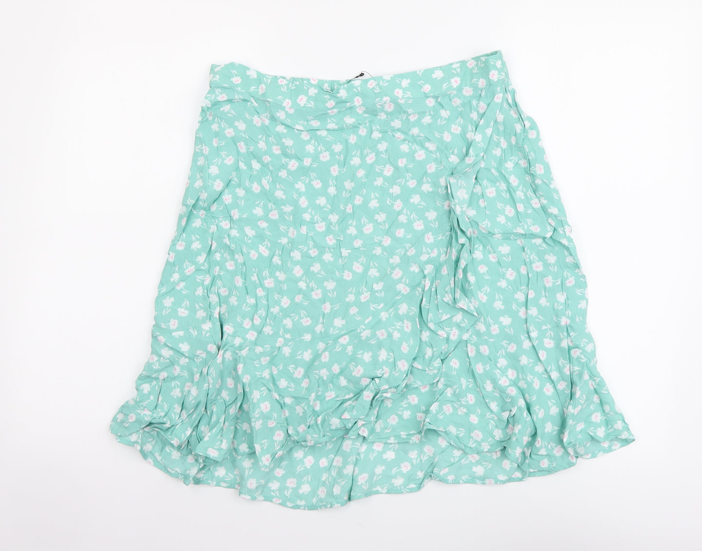 Marks and Spencer Womens Green Floral Viscose A-Line Skirt Size 12