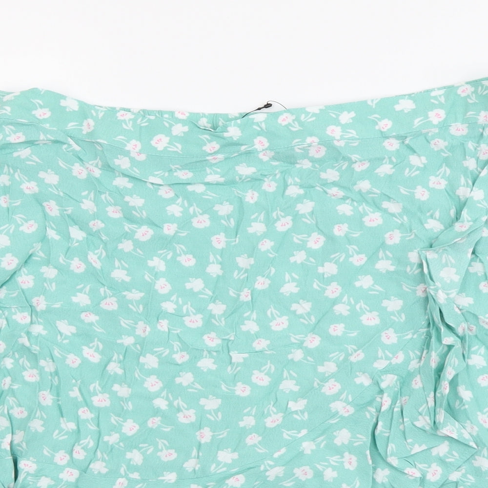 Marks and Spencer Womens Green Floral Viscose A-Line Skirt Size 12