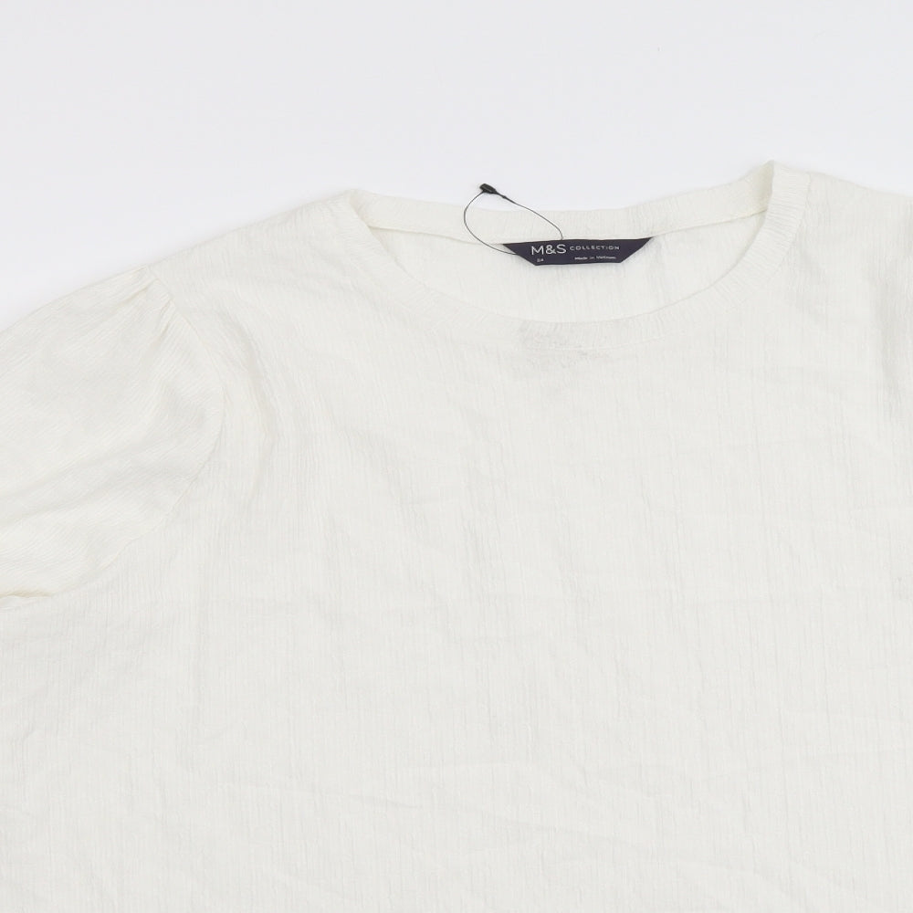 Marks and Spencer Womens Ivory Polyester Basic Blouse Size 24 Round Neck