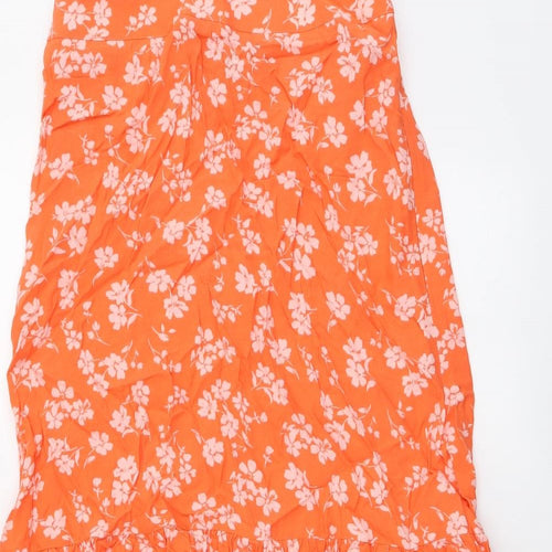Marks and Spencer Womens Orange Floral Viscose Flare Skirt Size 6 Zip