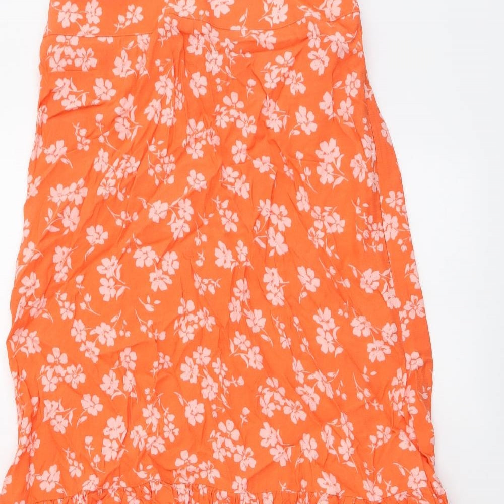 Marks and Spencer Womens Orange Floral Viscose Flare Skirt Size 6 Zip