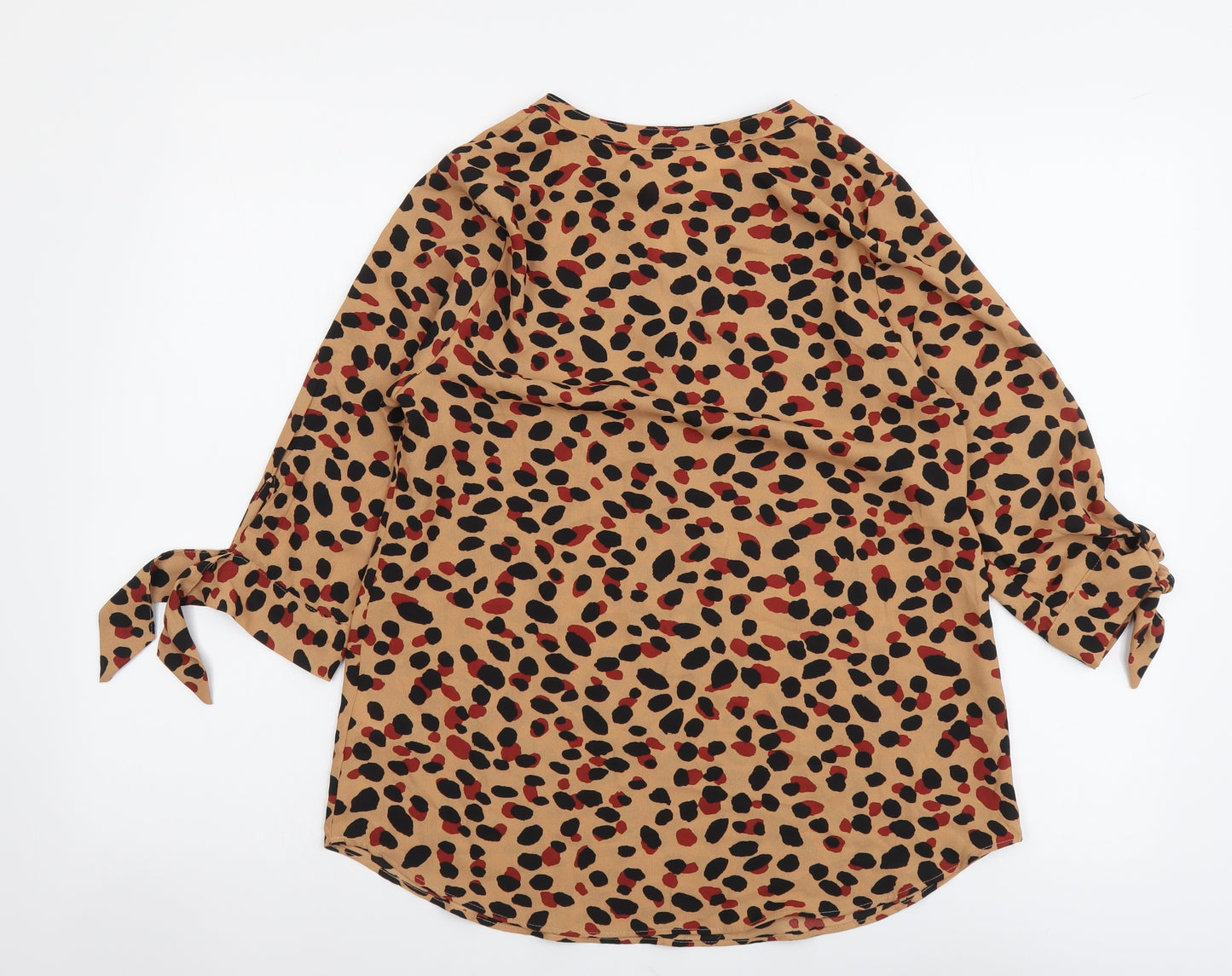 Principles Womens Brown Animal Print Polyester Basic Blouse Size 10 V-Neck - Leopard Print