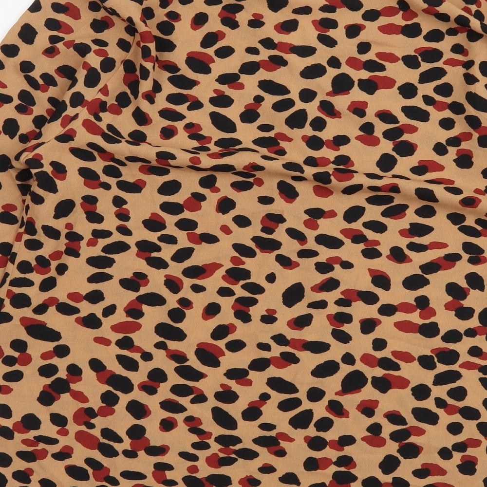 Principles Womens Brown Animal Print Polyester Basic Blouse Size 10 V-Neck - Leopard Print