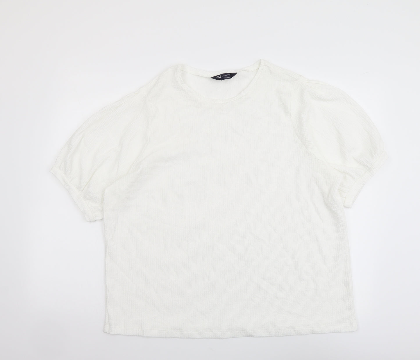 Marks and Spencer Womens White Polyester Basic Blouse Size 20 Round Neck