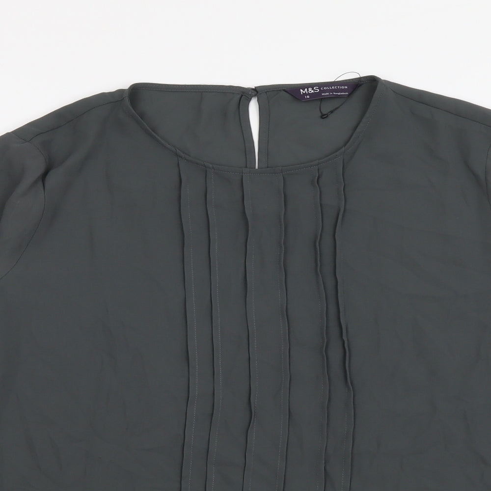 Marks and Spencer Womens Grey Polyester Basic Blouse Size 16 Round Neck