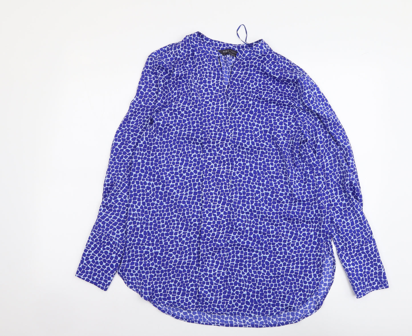 Marks and Spencer Womens Blue Geometric Polyester Basic Blouse Size 6 V-Neck