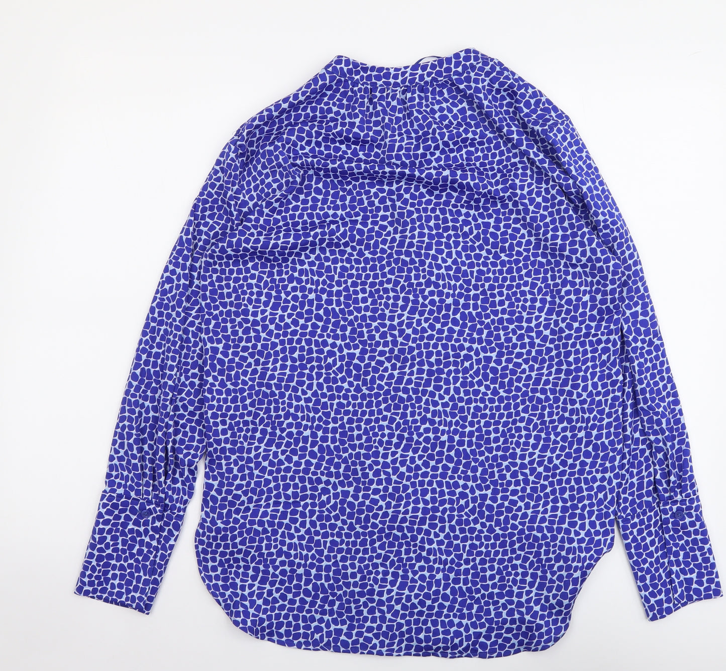 Marks and Spencer Womens Blue Geometric Polyester Basic Blouse Size 6 V-Neck