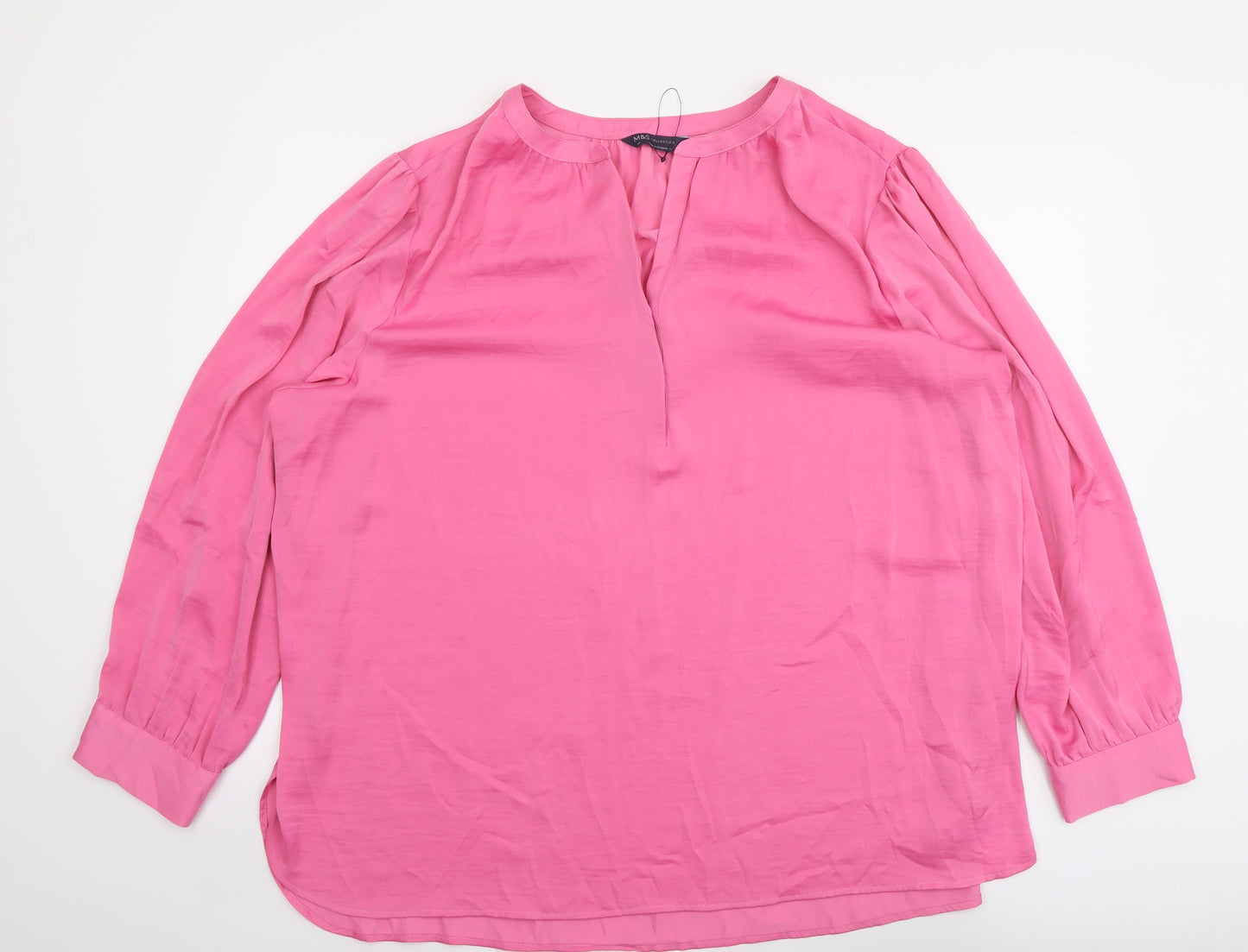 Marks and Spencer Womens Pink Polyester Basic Blouse Size 24 V-Neck