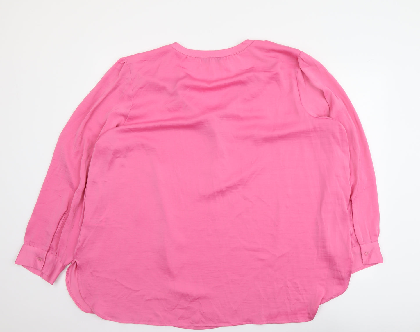 Marks and Spencer Womens Pink Polyester Basic Blouse Size 24 V-Neck
