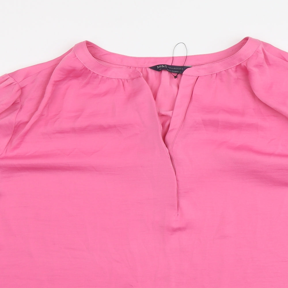 Marks and Spencer Womens Pink Polyester Basic Blouse Size 24 V-Neck