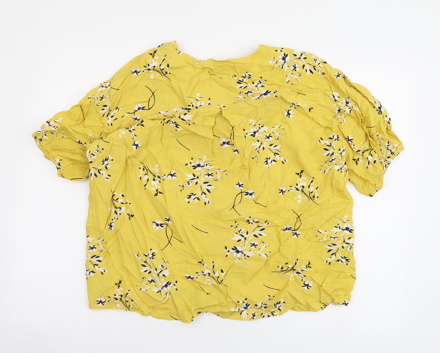 Marks and Spencer Womens Yellow Floral Viscose Basic Button-Up Size 14 V-Neck