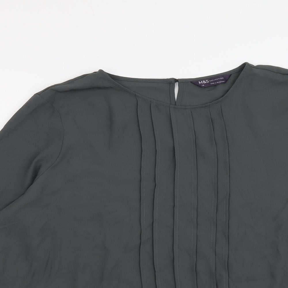 Marks and Spencer Womens Grey Polyester Basic Blouse Size 16 Round Neck