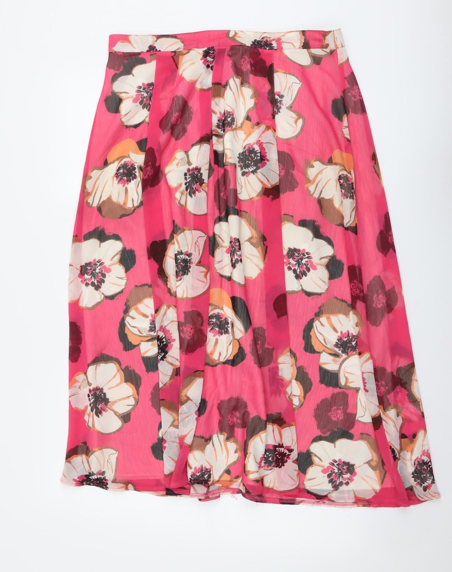 Marks and Spencer Womens Pink Floral Polyester A-Line Skirt Size 14 Zip