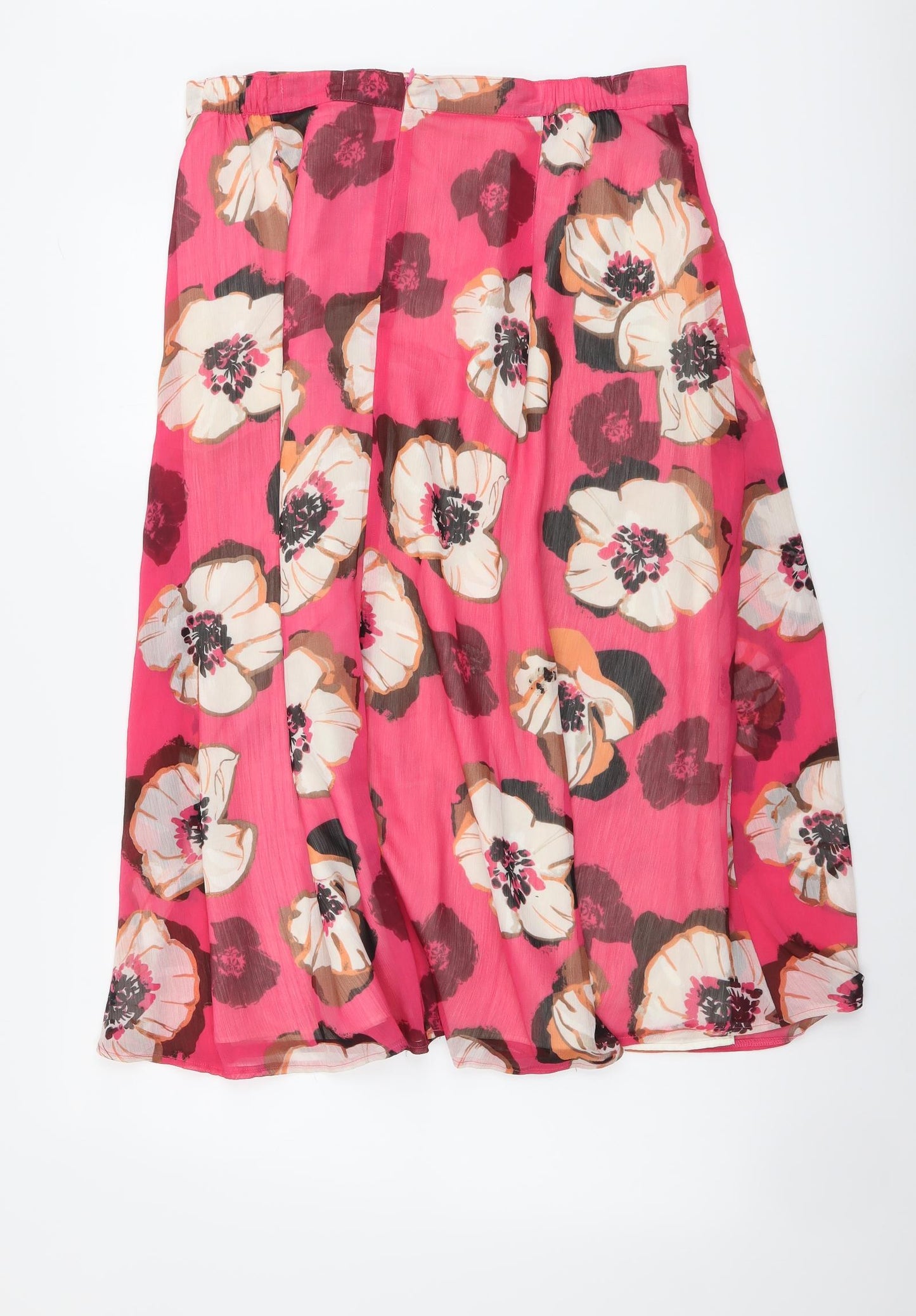 Marks and Spencer Womens Pink Floral Polyester A-Line Skirt Size 14 Zip