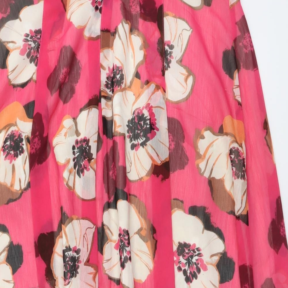 Marks and Spencer Womens Pink Floral Polyester A-Line Skirt Size 14 Zip