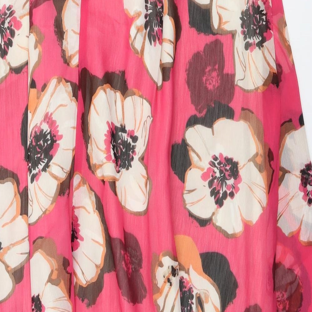 Marks and Spencer Womens Pink Floral Polyester A-Line Skirt Size 14 Zip