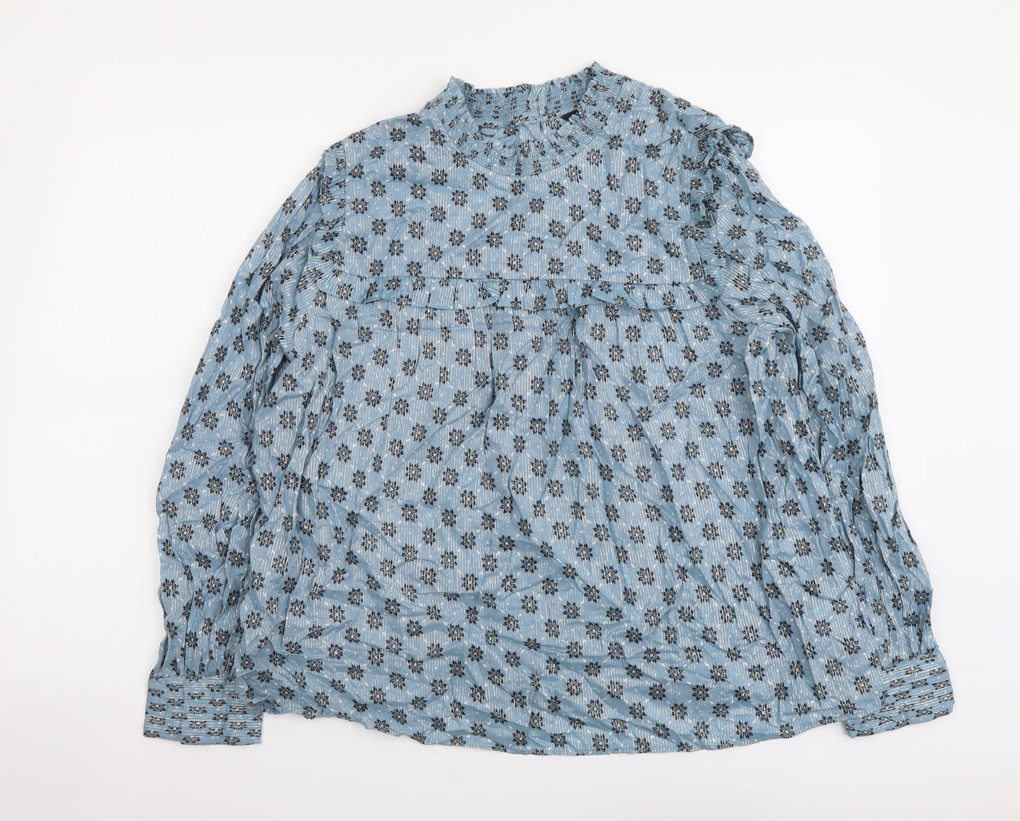 Marks and Spencer Womens Blue Floral Modal Basic Blouse Size 18 Mock Neck