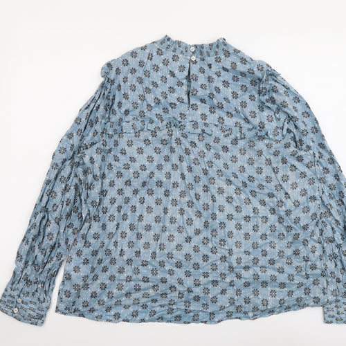 Marks and Spencer Womens Blue Floral Modal Basic Blouse Size 18 Mock Neck