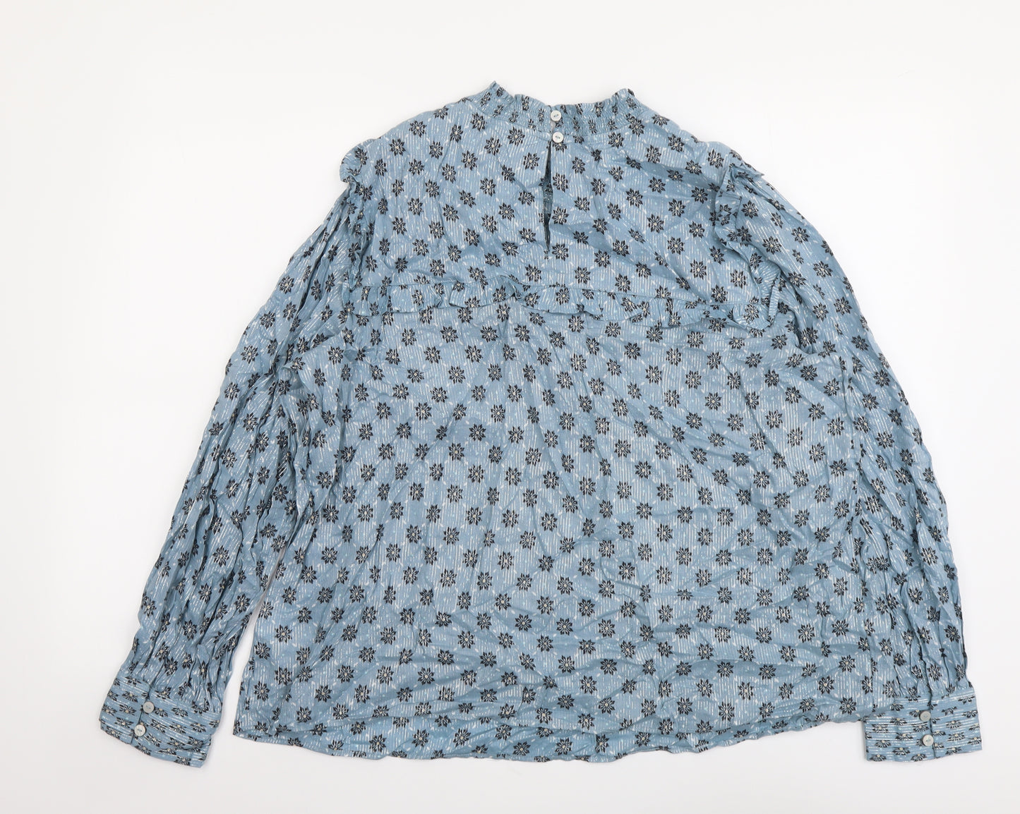 Marks and Spencer Womens Blue Floral Modal Basic Blouse Size 18 Mock Neck