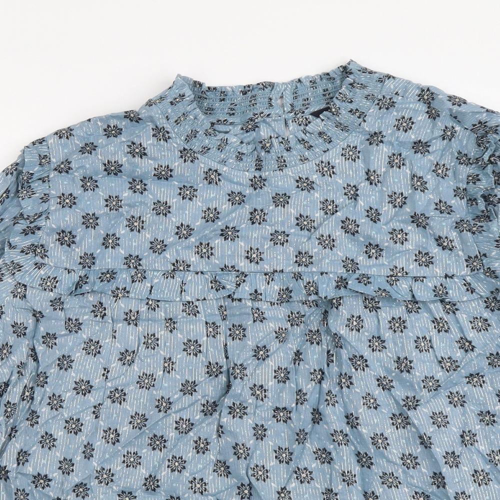 Marks and Spencer Womens Blue Floral Modal Basic Blouse Size 18 Mock Neck