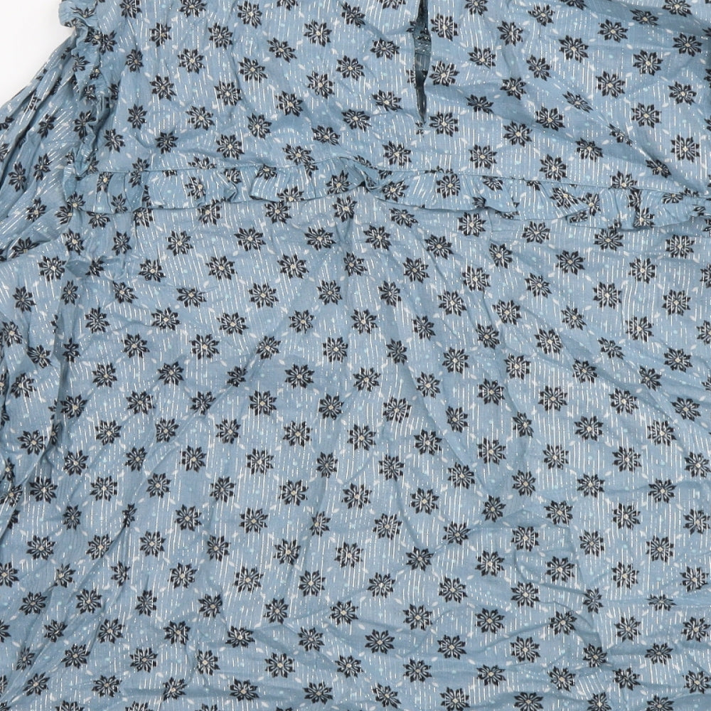 Marks and Spencer Womens Blue Floral Modal Basic Blouse Size 18 Mock Neck