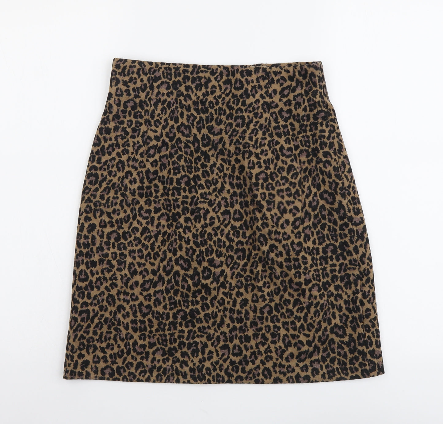 Marks and Spencer Womens Brown Animal Print Polyester Mini Skirt Size 8 - Leopard Pattern
