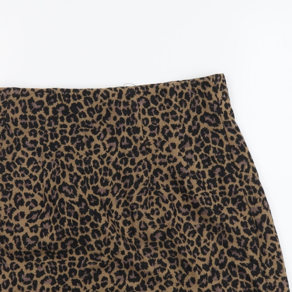 Marks and Spencer Womens Brown Animal Print Polyester Mini Skirt Size 8 - Leopard Pattern