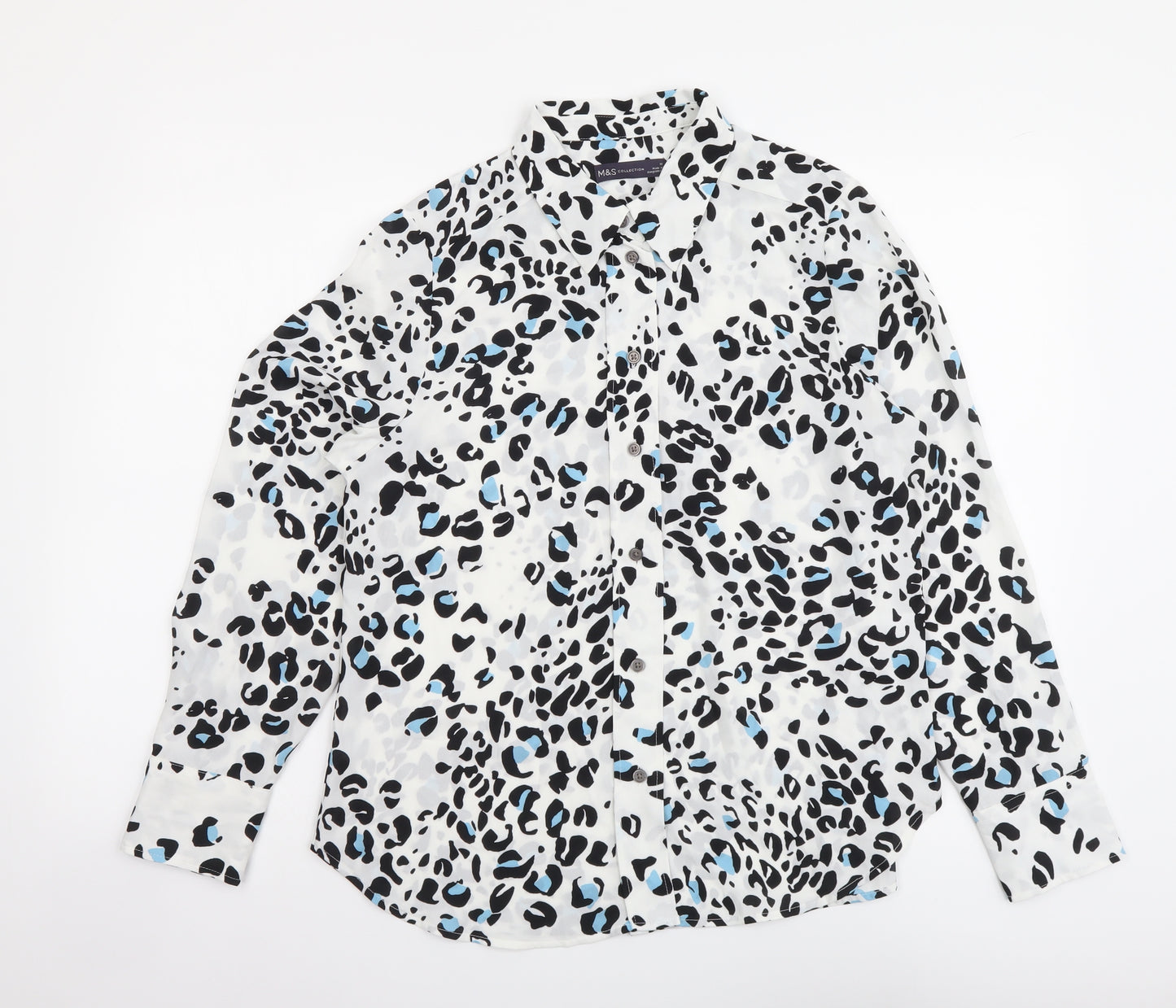 Marks and Spencer Womens Multicoloured Animal Print Polyester Basic Button-Up Size 12 Collared - Leopard Pattern