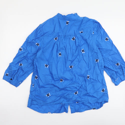 Marks and Spencer Womens Blue Floral Cotton Basic Button-Up Size 8 Round Neck
