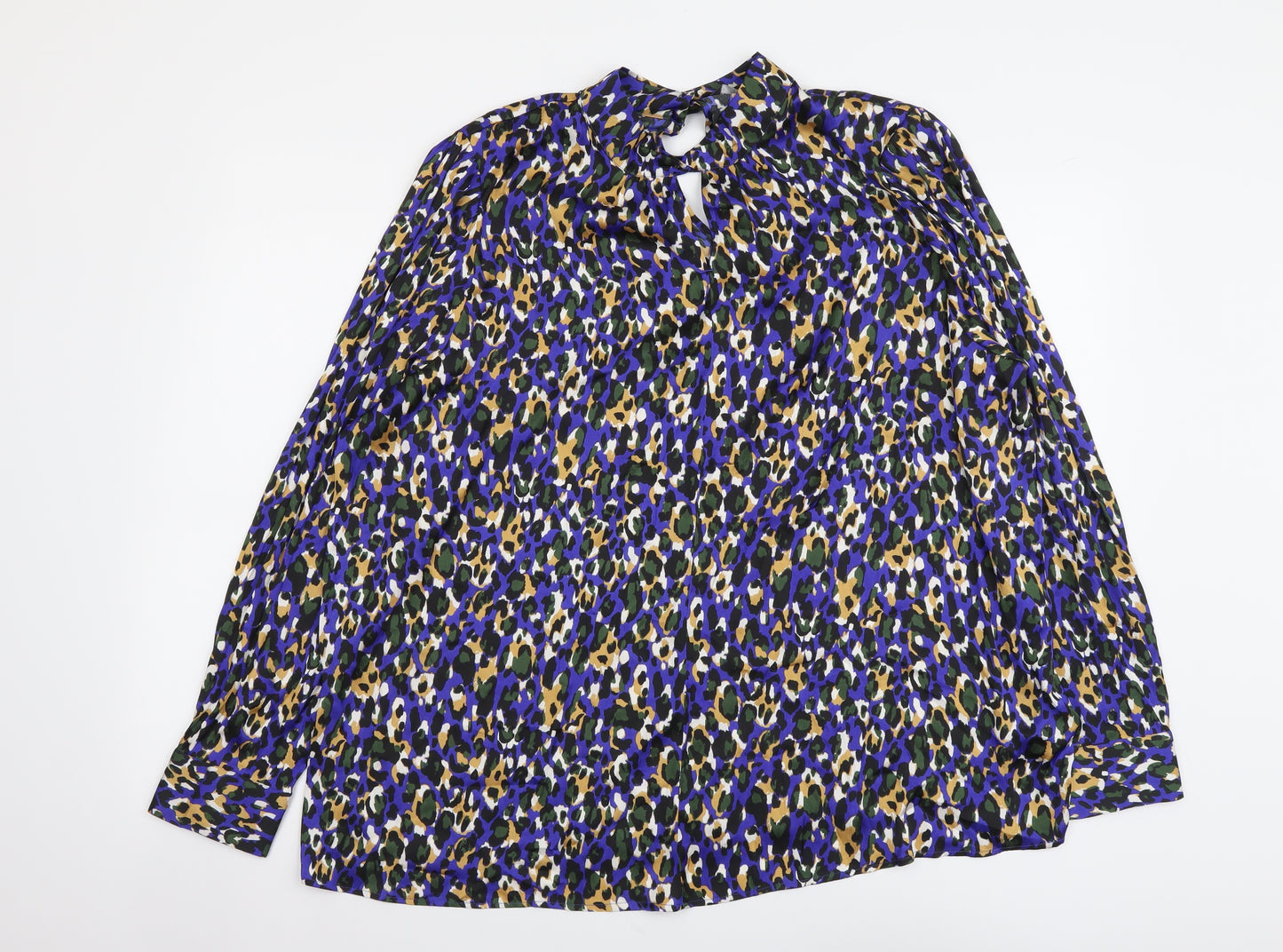 Marks and Spencer Womens Multicoloured Animal Print Polyester Basic Blouse Size 22 Mock Neck - Leopard pattern