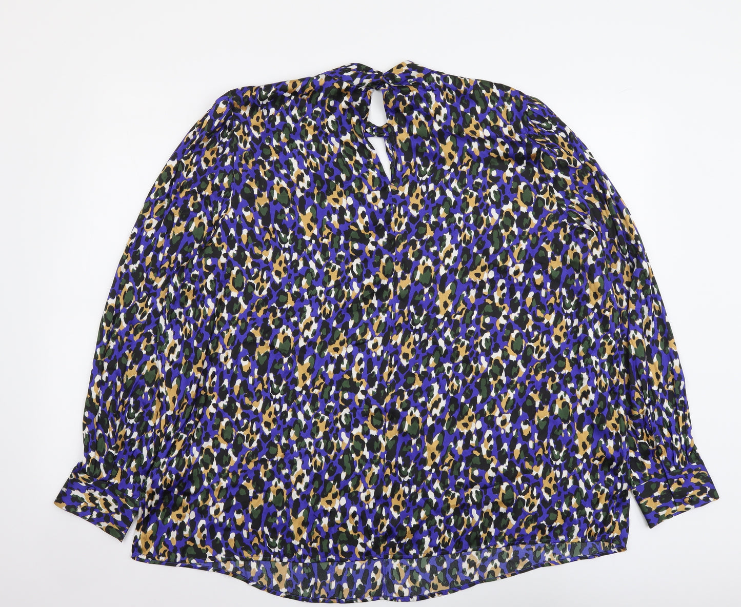 Marks and Spencer Womens Multicoloured Animal Print Polyester Basic Blouse Size 22 Mock Neck - Leopard pattern
