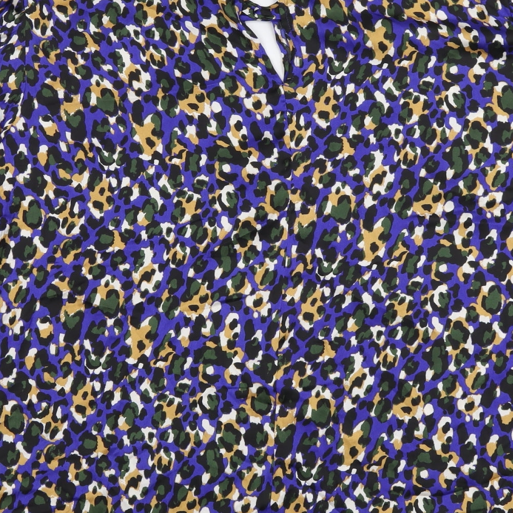 Marks and Spencer Womens Multicoloured Animal Print Polyester Basic Blouse Size 22 Mock Neck - Leopard pattern