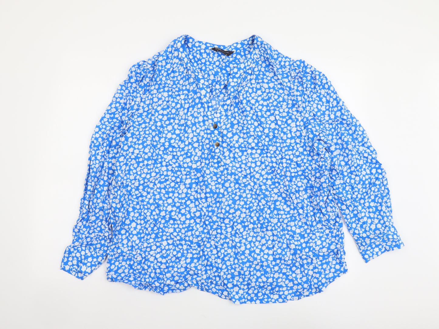 Marks and Spencer Womens Blue Geometric Viscose Basic Blouse Size 22 V-Neck